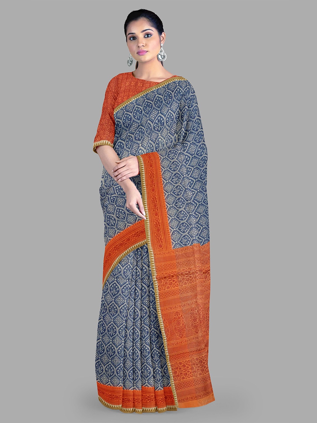

The Chennai Silks Pure Cotton Chanderi Saree, Navy blue