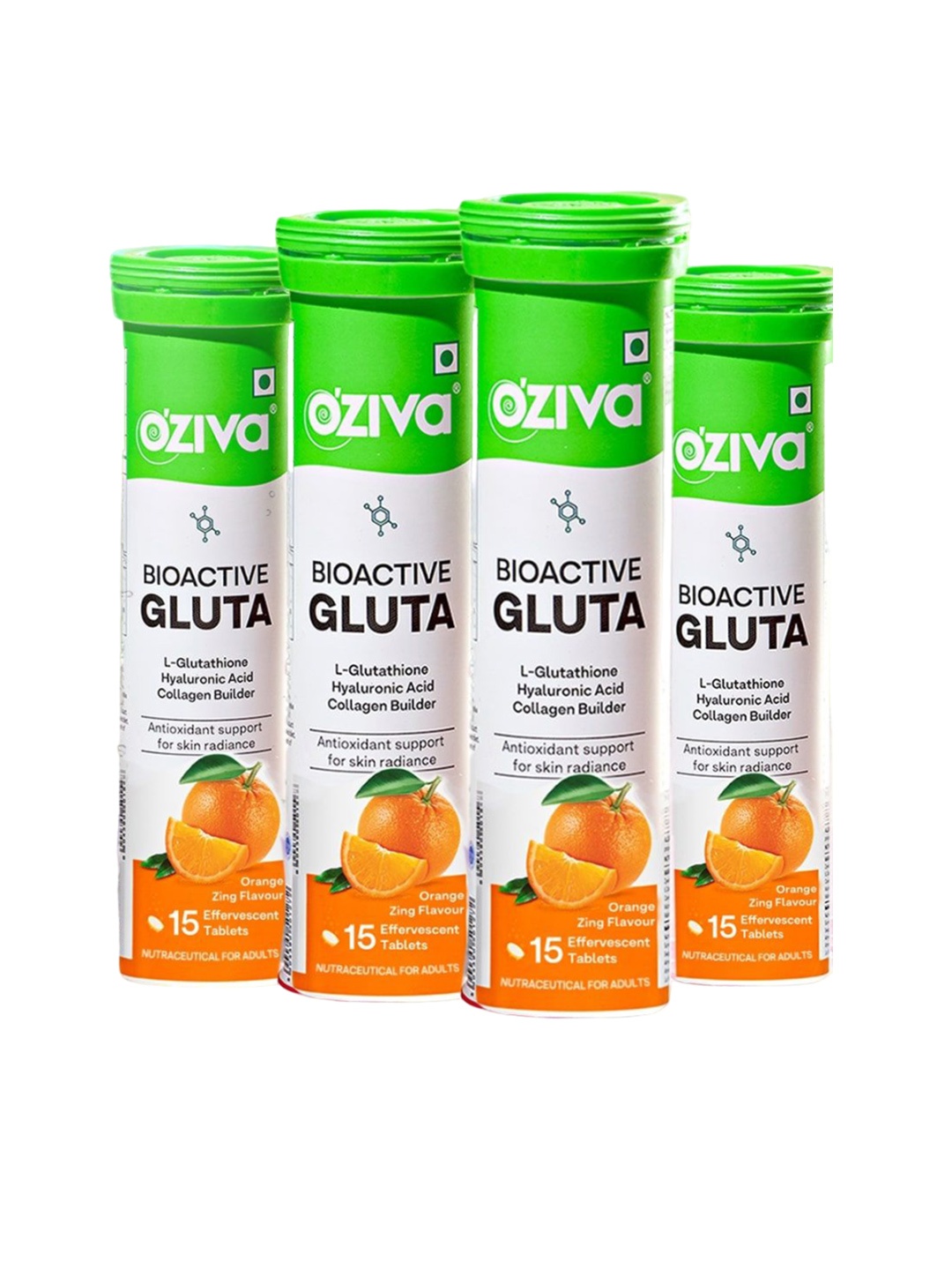

OZiva Set Of 4 Bioactive Gluta With L-Glutathion - 60 Tablets - Orange Zing, Green