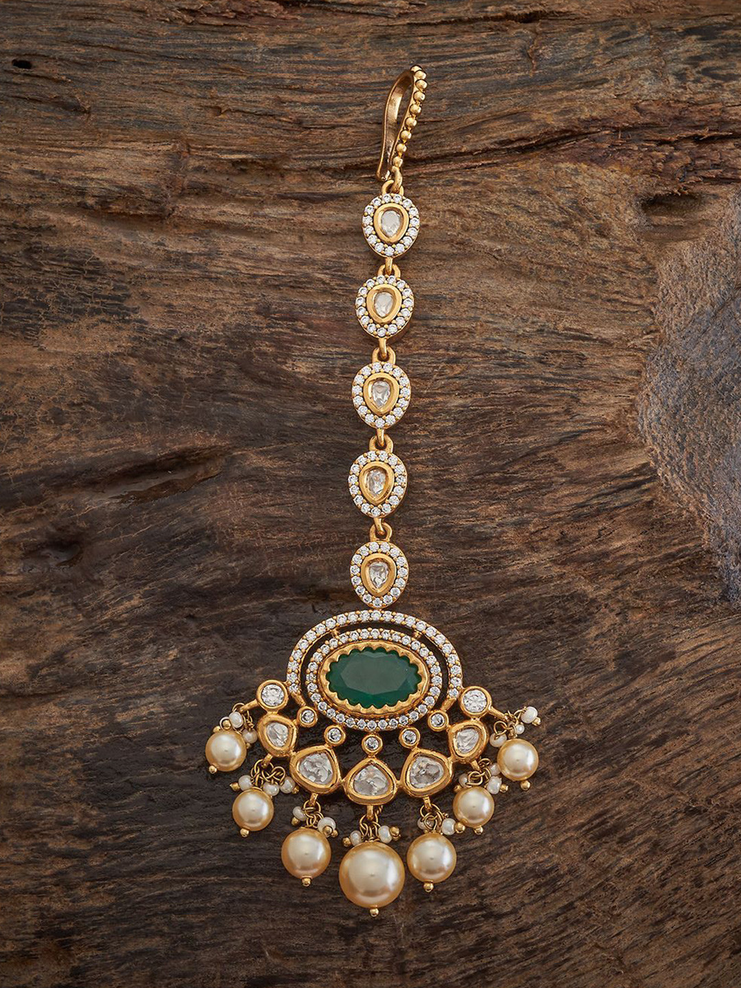 

Kushal's Fashion Jewellery Gold-Plated Kundan Studded & Beaded Maang Tikka Head Jewellery