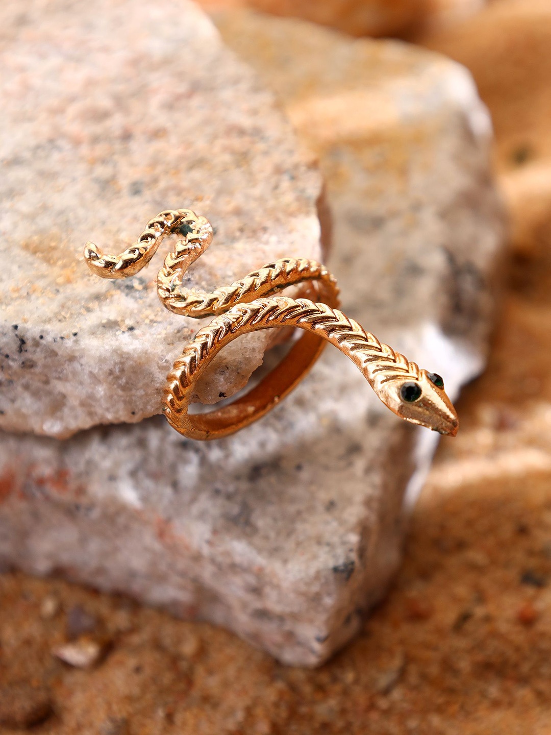 

KACY Gold-Plated Stone Studded Adjustable Finger Ring