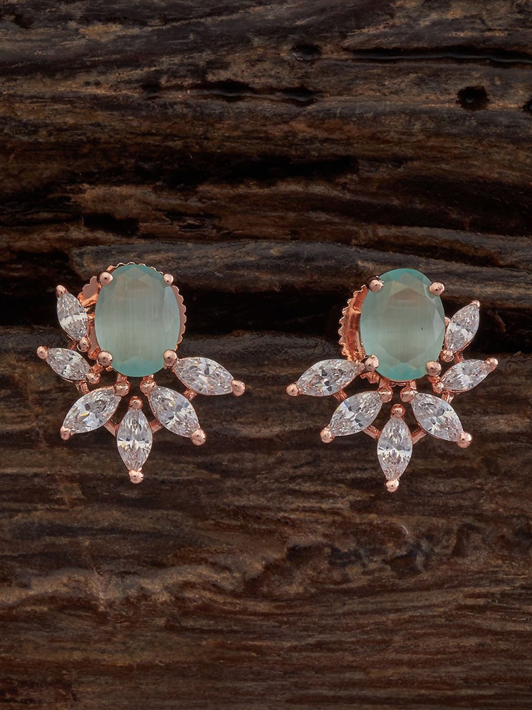 

Kushal's Fashion Jewellery Rose Gold-Plated Classic Cubic Zirconia Studs, Sea green