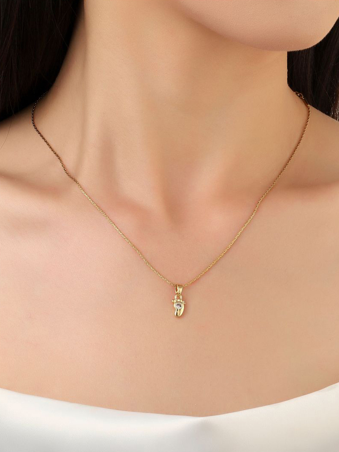 

SALTY Stainless Steel Studded Feet Pendants with Chains, Gold