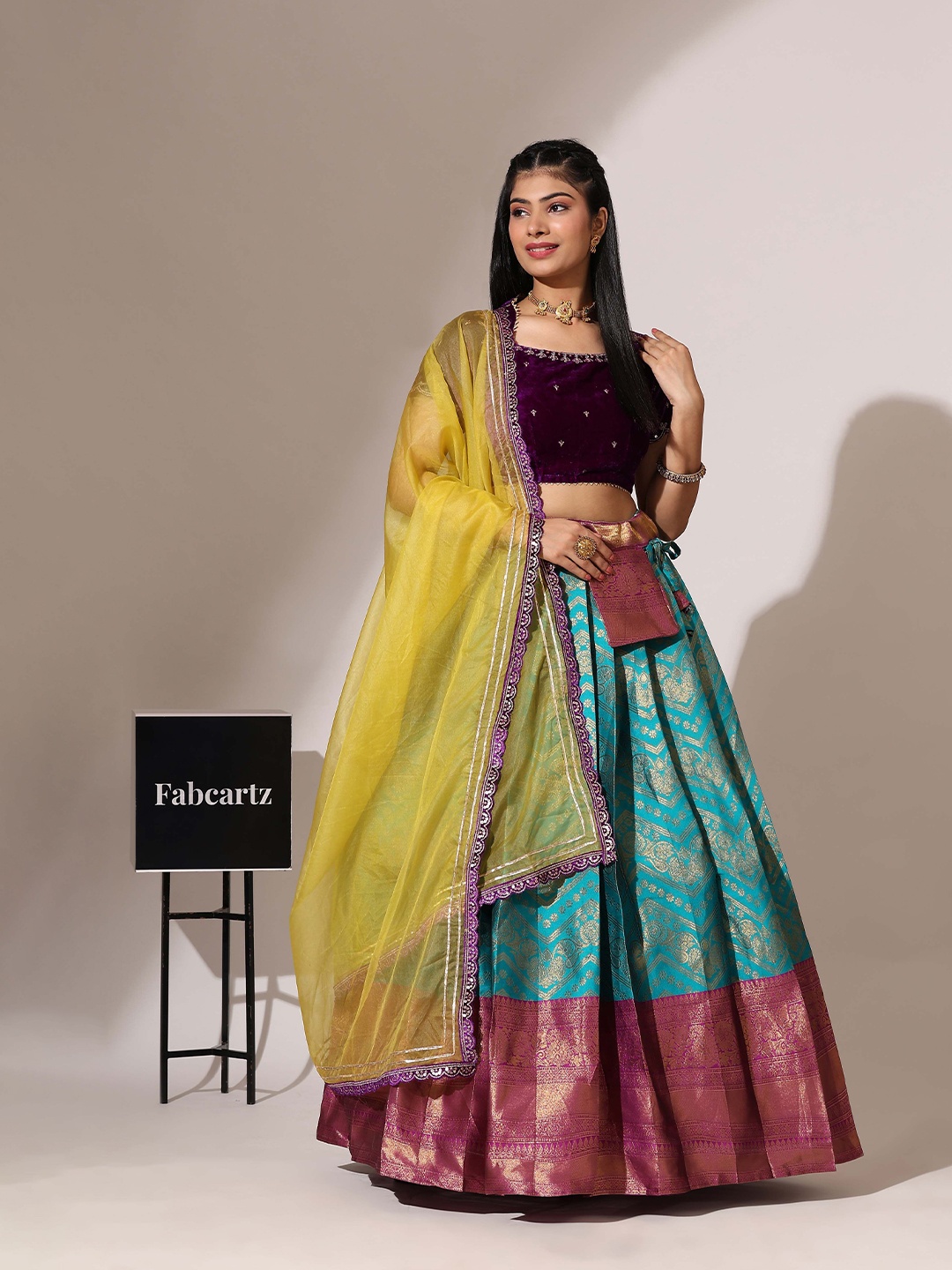 

Fabcartz Embroidered Sequinned Semi-Stitched Lehenga & Unstitched Blouse With Dupatta, Green