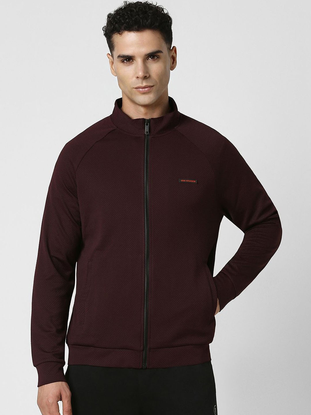

Van Heusen Flex Men Solid Open Front Jacket, Maroon