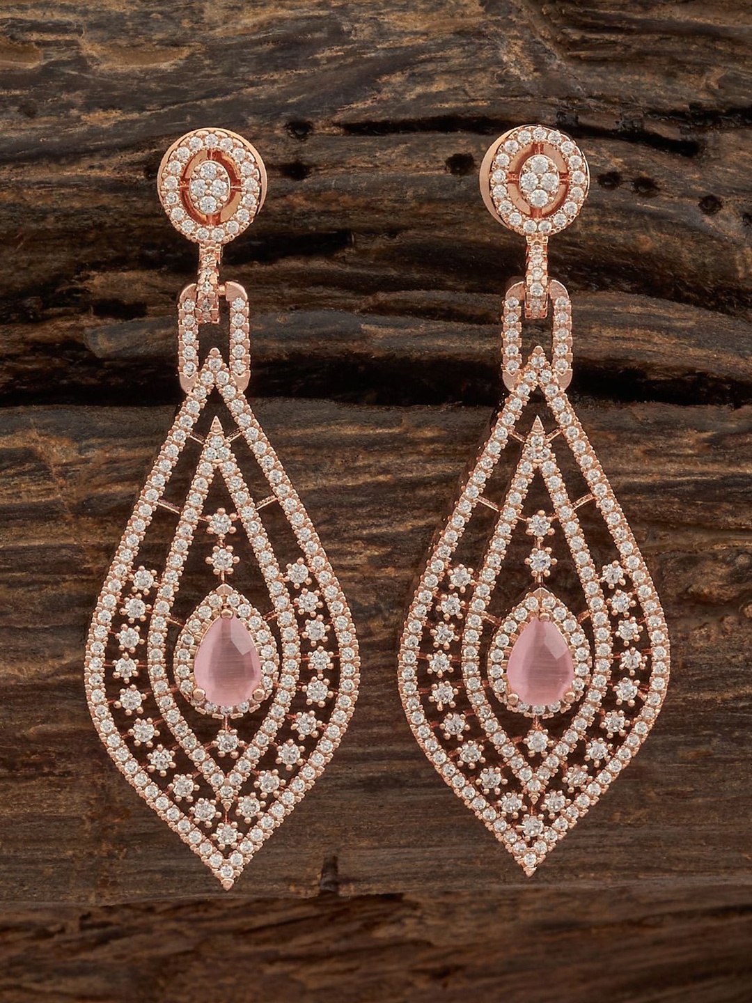 

Kushal's Fashion Jewellery Rose Gold-Plated Contemporary Cubic Zirconia Drop Earrings