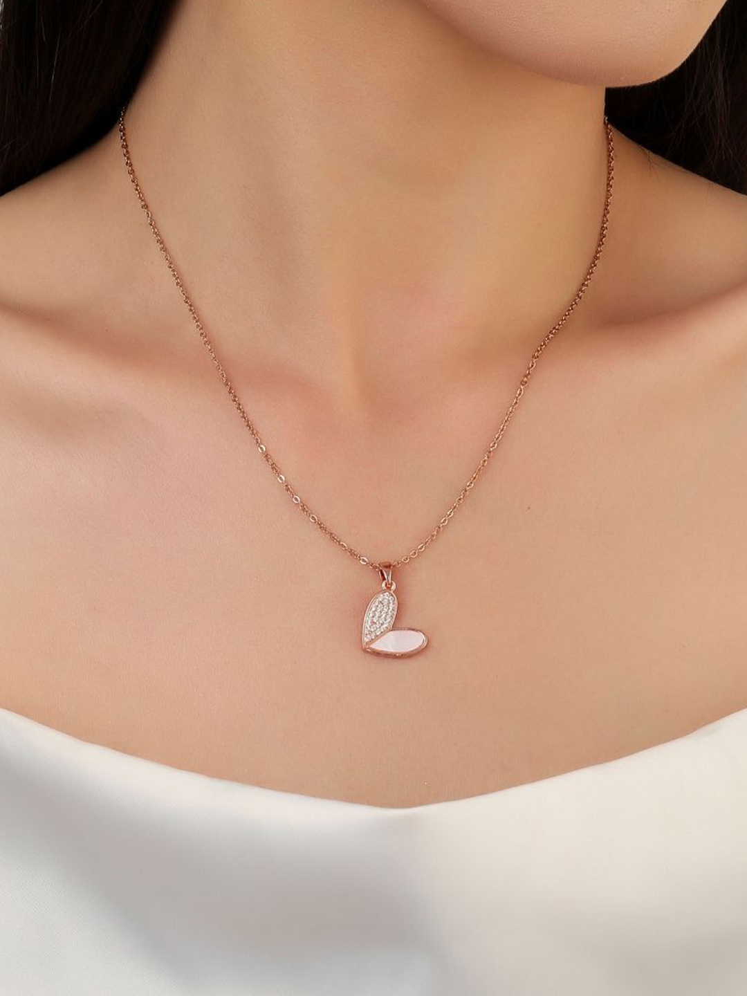 

SALTY Rose Gold-Plated Stone-Studded Heart Shaped Pendant With Chain