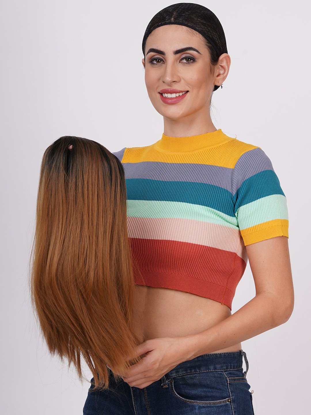 

CRIBE Medium Length Dual Color Full Head Hair Wig - Honey Brown