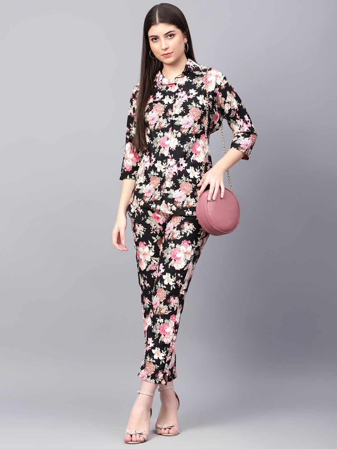 

Tulip Eden Floral Printed Shirt With Trousers, Black