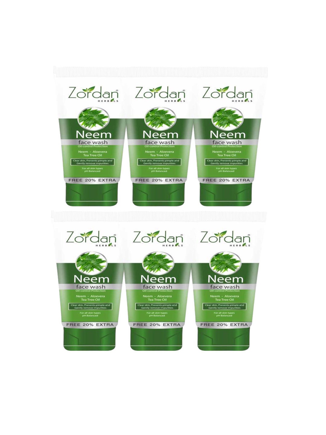 

ZORDAN Set Of 6 Herbals Neem Face Wash - 60 ml Each, Green