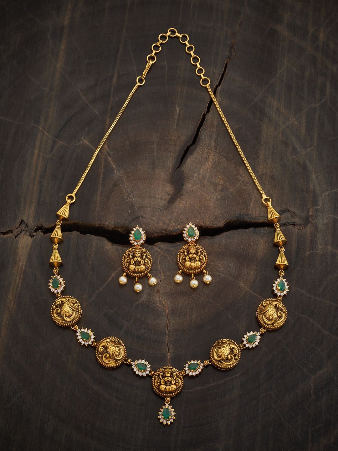 

Kushal's Fashion Jewellery Gold-Plated Stone Studded & Beaded Antique Jewellery Set