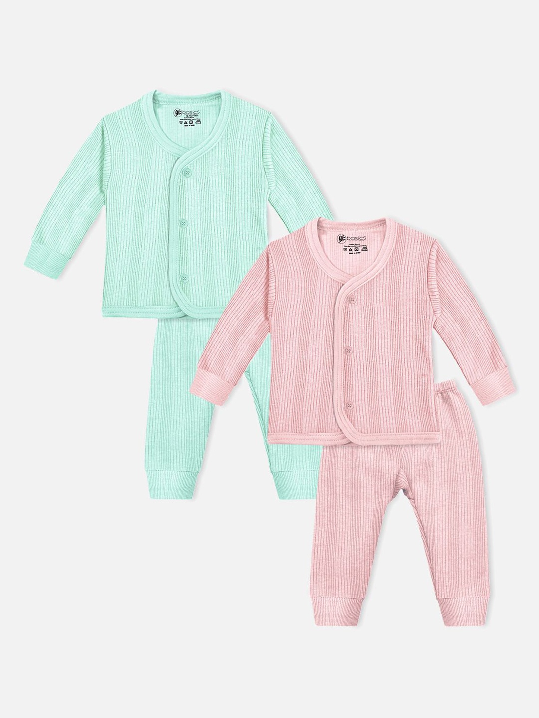 

YK Basics Infants Kids Ribbed Cotton Thermal Set Pack Of 2, Green