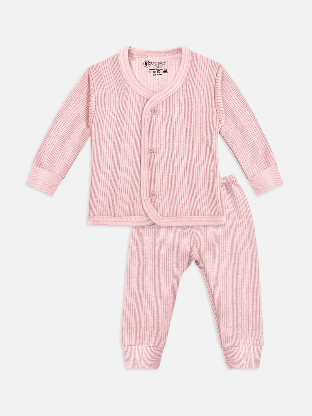 

YK Basics Infants Striped Cotton Thermal Set, Pink