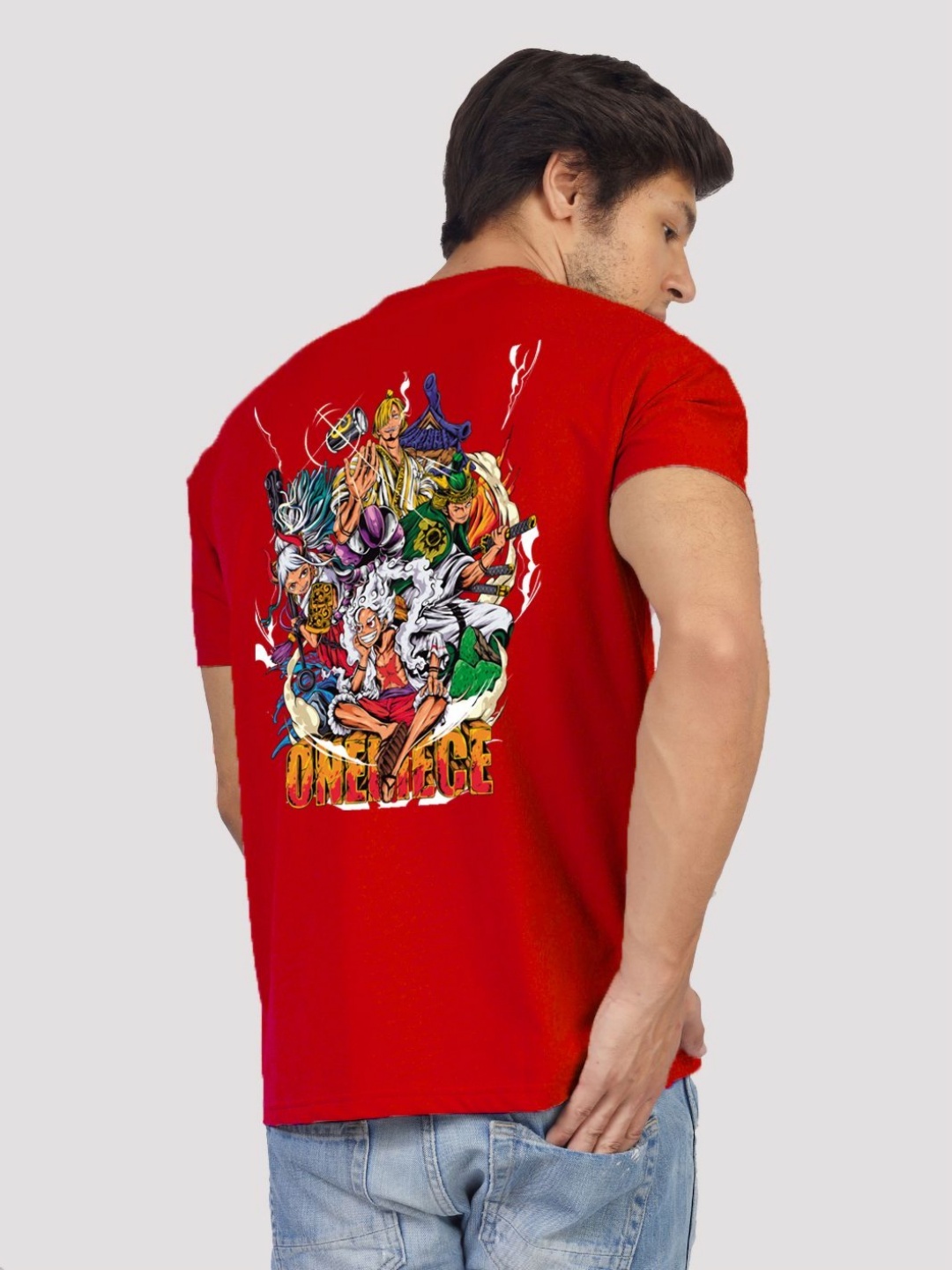 

Greylongg Men Graphic Printed Round Neck Cotton T-shirt, Red