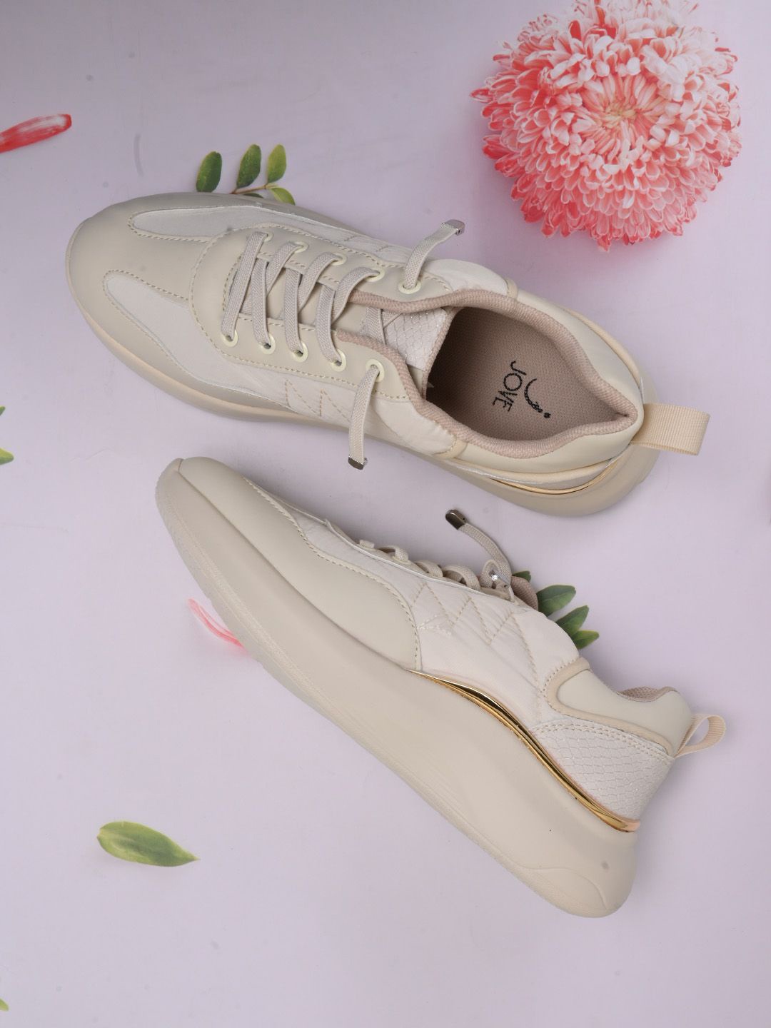 

Jove Women Colourblocked PU Sneakers, Beige