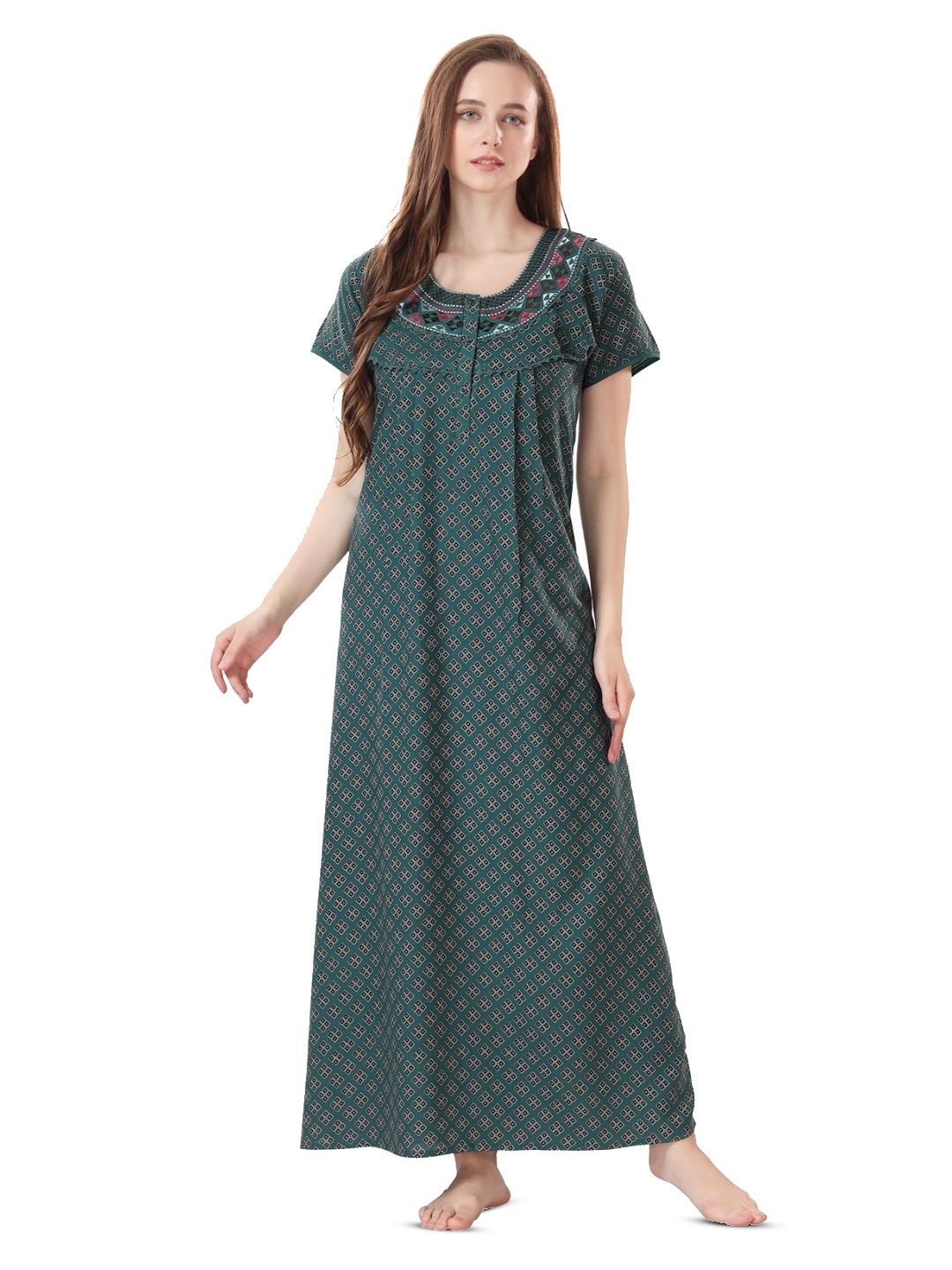 

Soulemo Women Printed Maxi Nightdress, Green