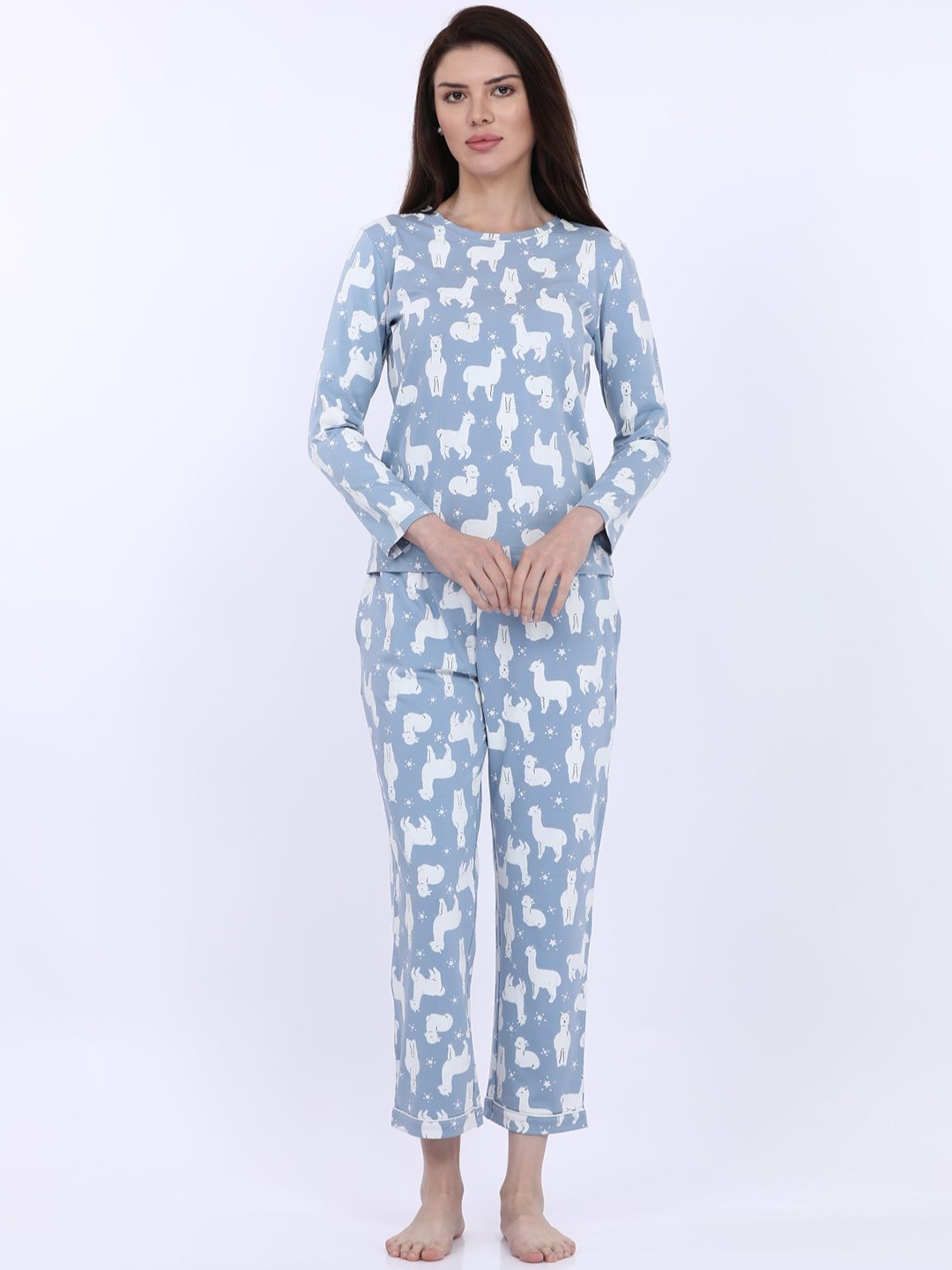 

MAYSIXTY Women Full Sleeve Printed Night suit, Blue