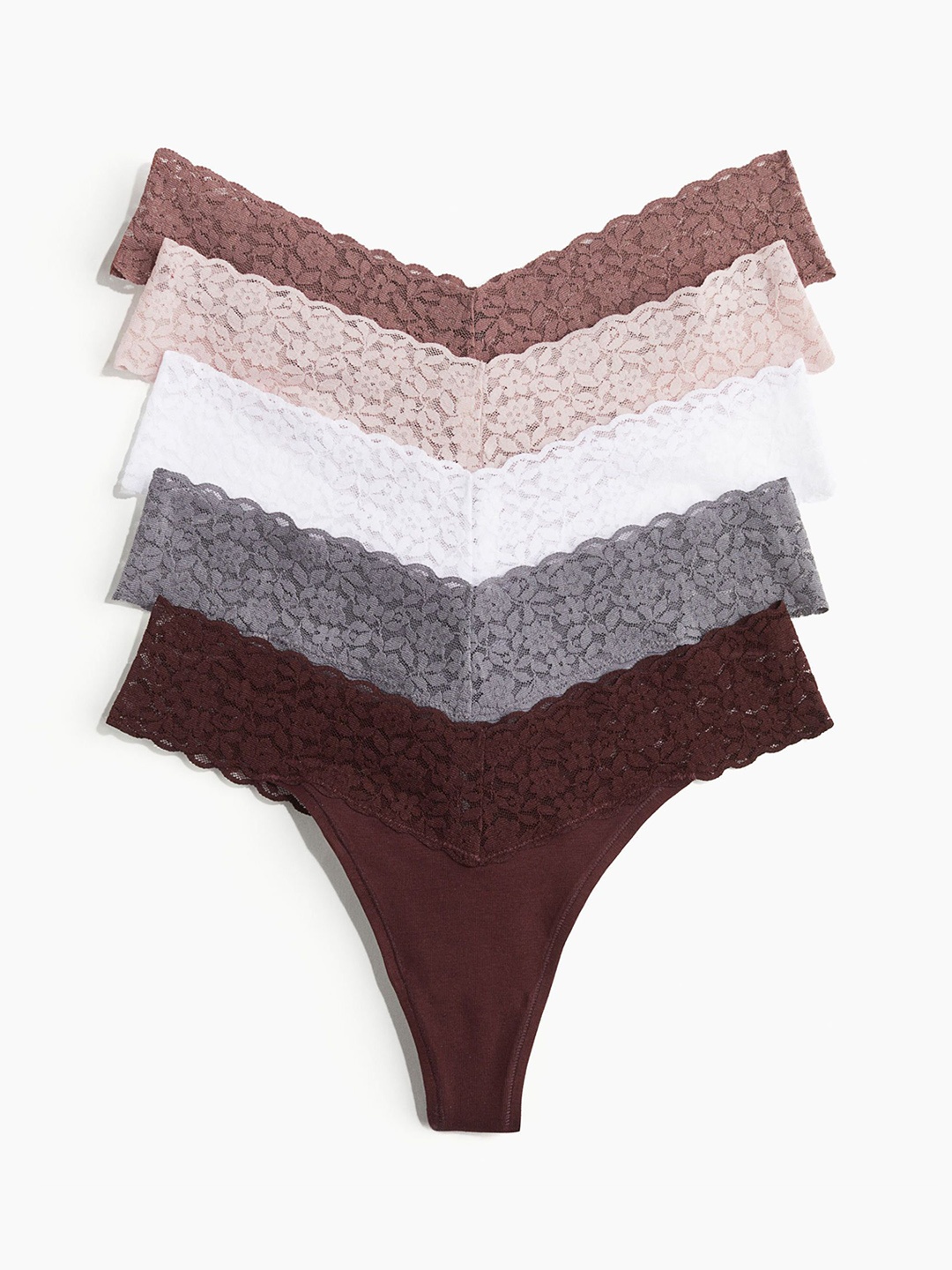 

H&M Women Pack Of 5 Lace Thong Briefs, Red