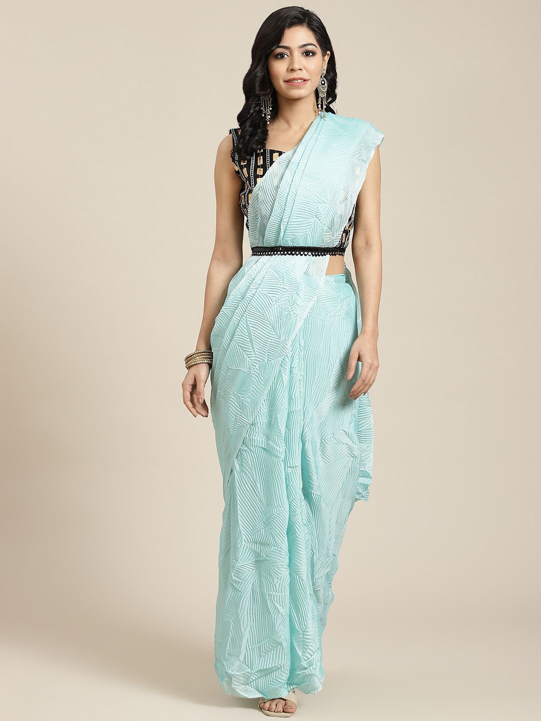 

KALINI Solid Poly Georgette Saree, Blue