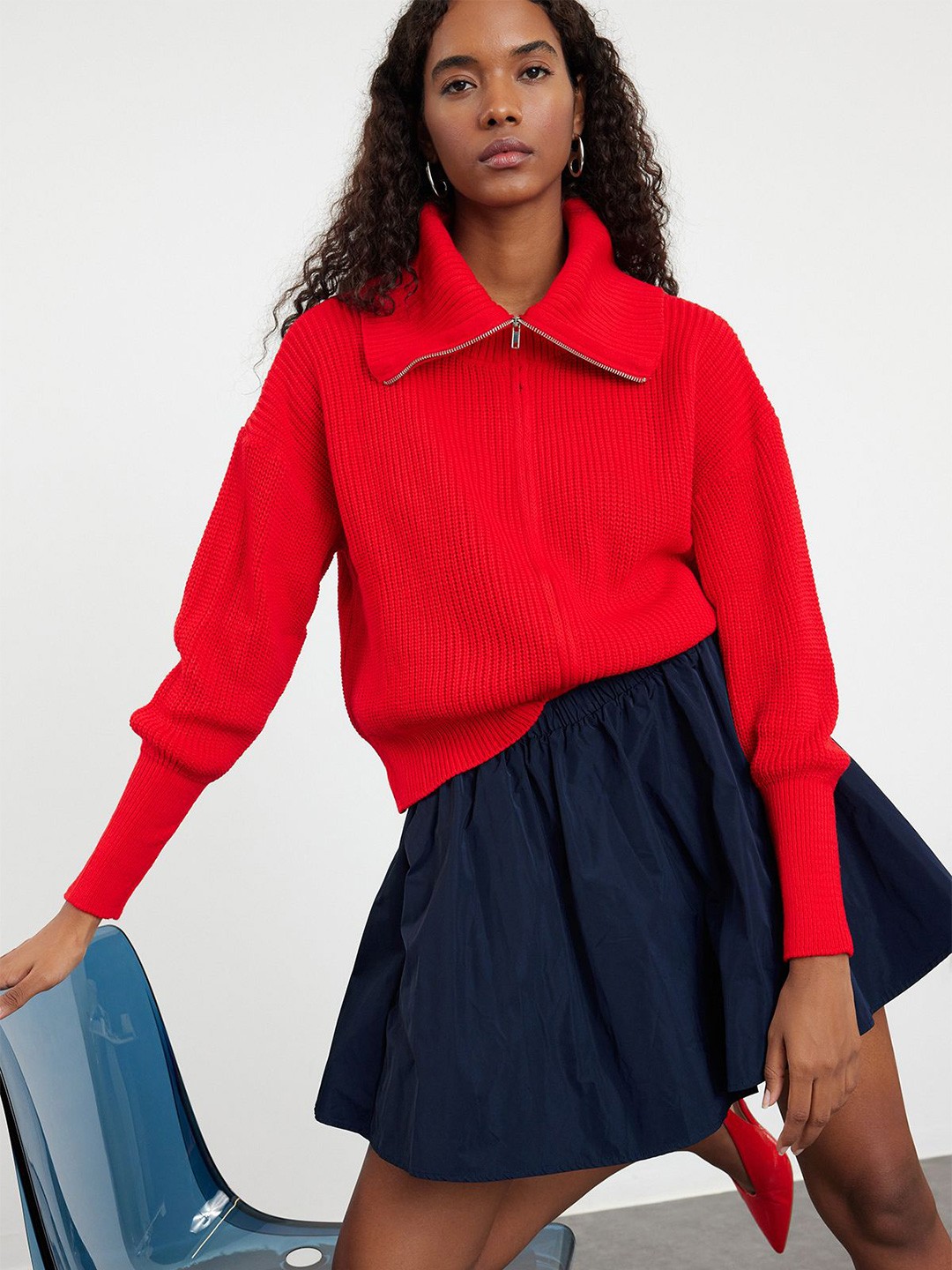 

Trendyol Women Ribbed Cardigan, Red