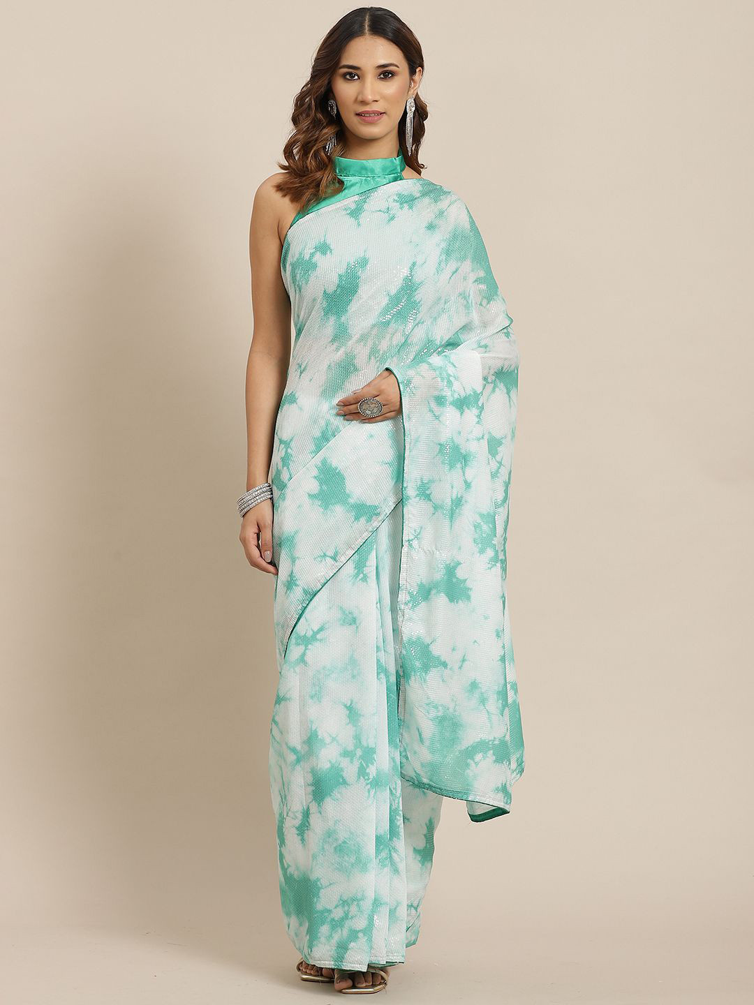 

KALINI Tie and Dye Self design Saree, Green