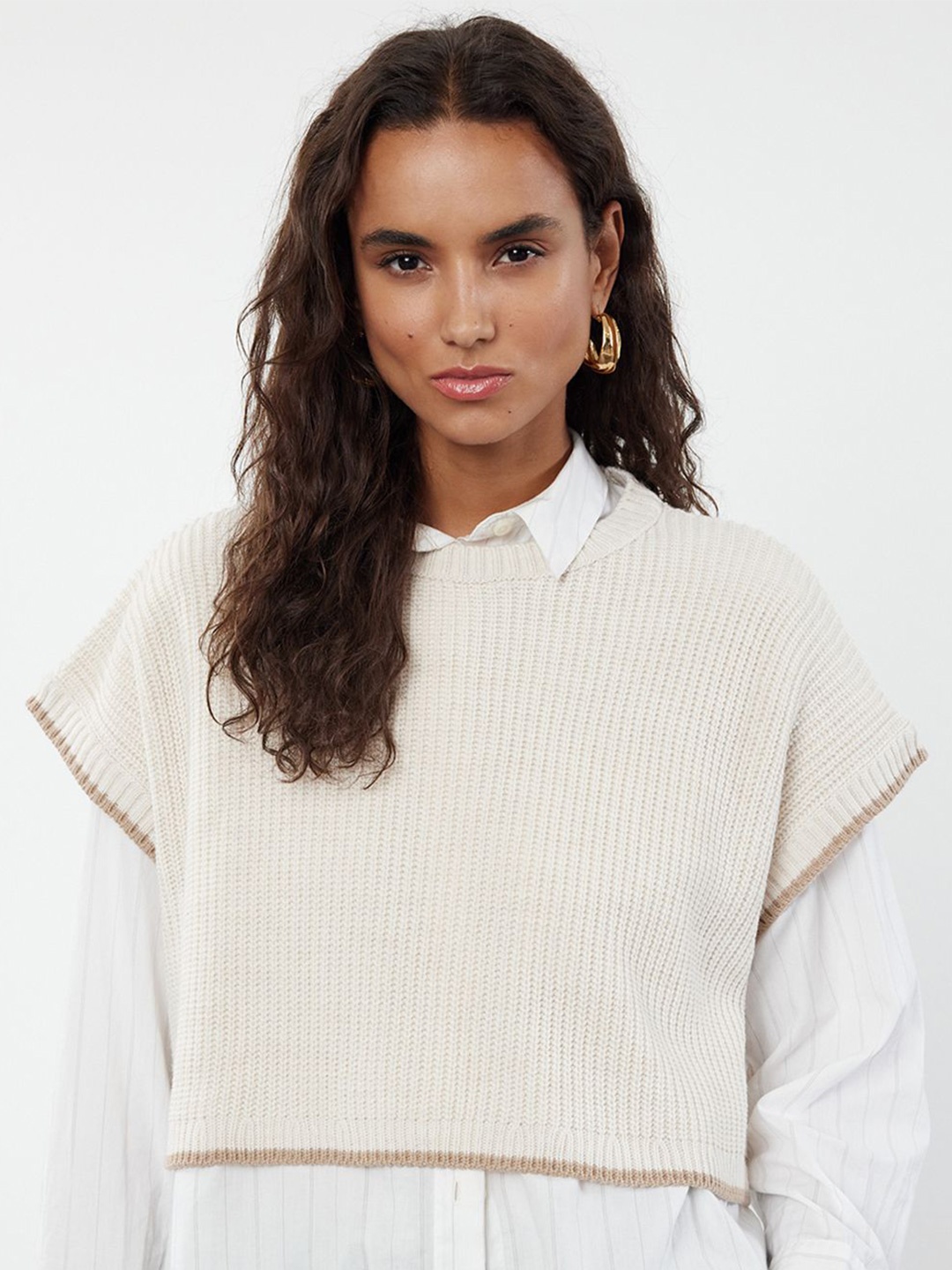 

Trendyol Women Ribbed Crop Pullover, White
