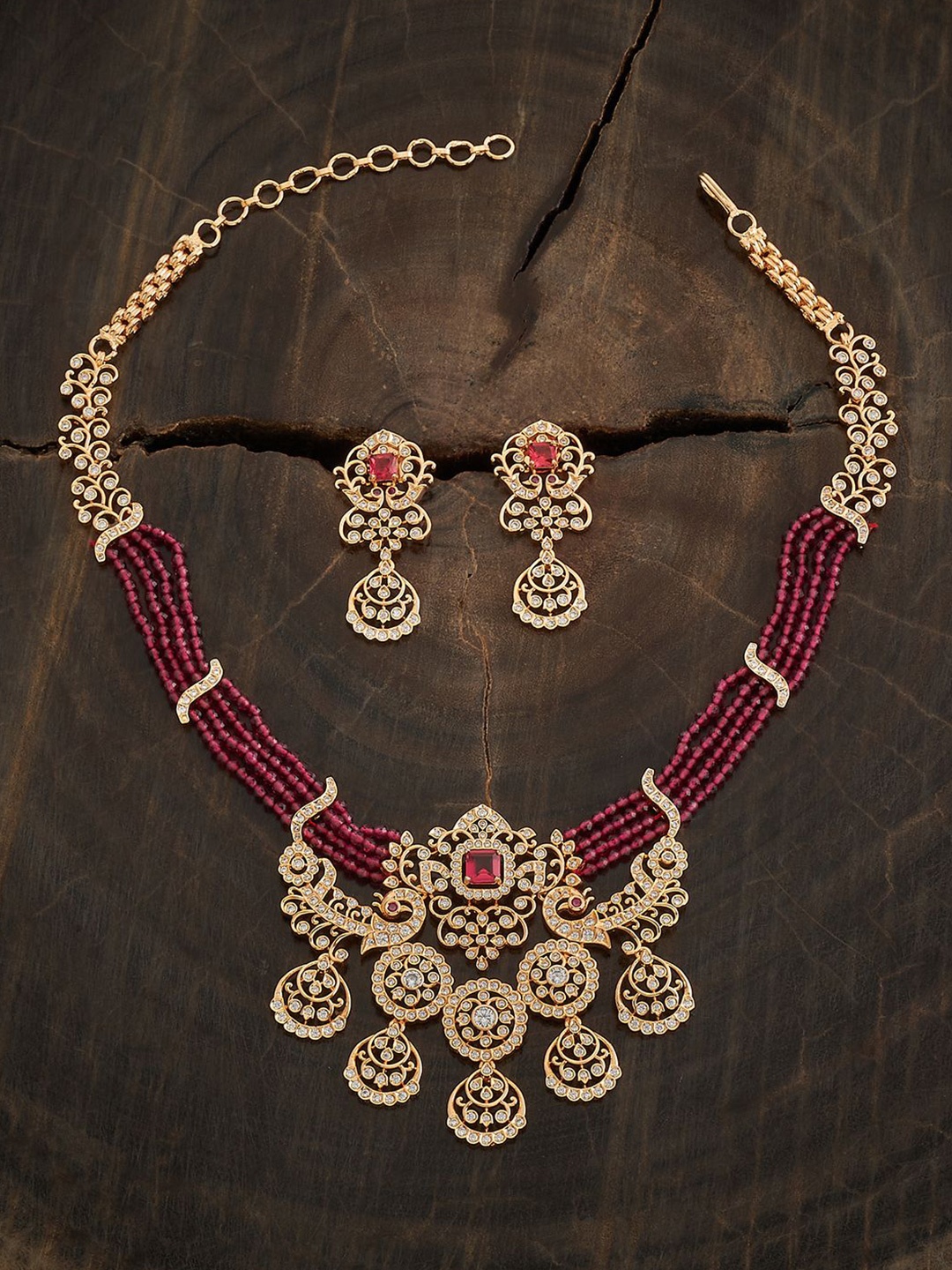 

Kushal's Fashion Jewellery Gold-Plated Cubic Zirconia Studded & Beaded Jewellery Set