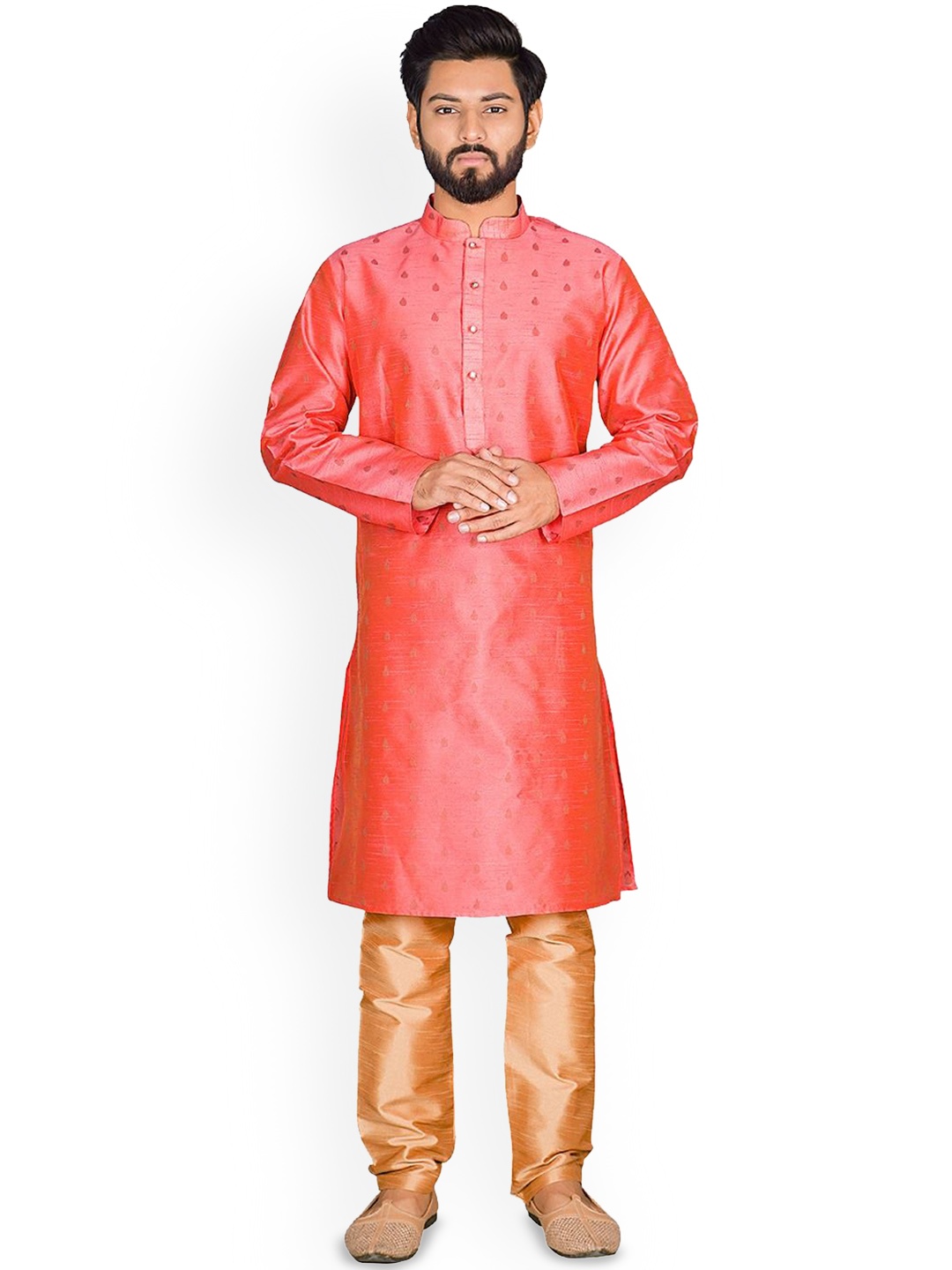 

Nimayaa Floral Embroidered Mandarin Collar Straight Kurta, Peach