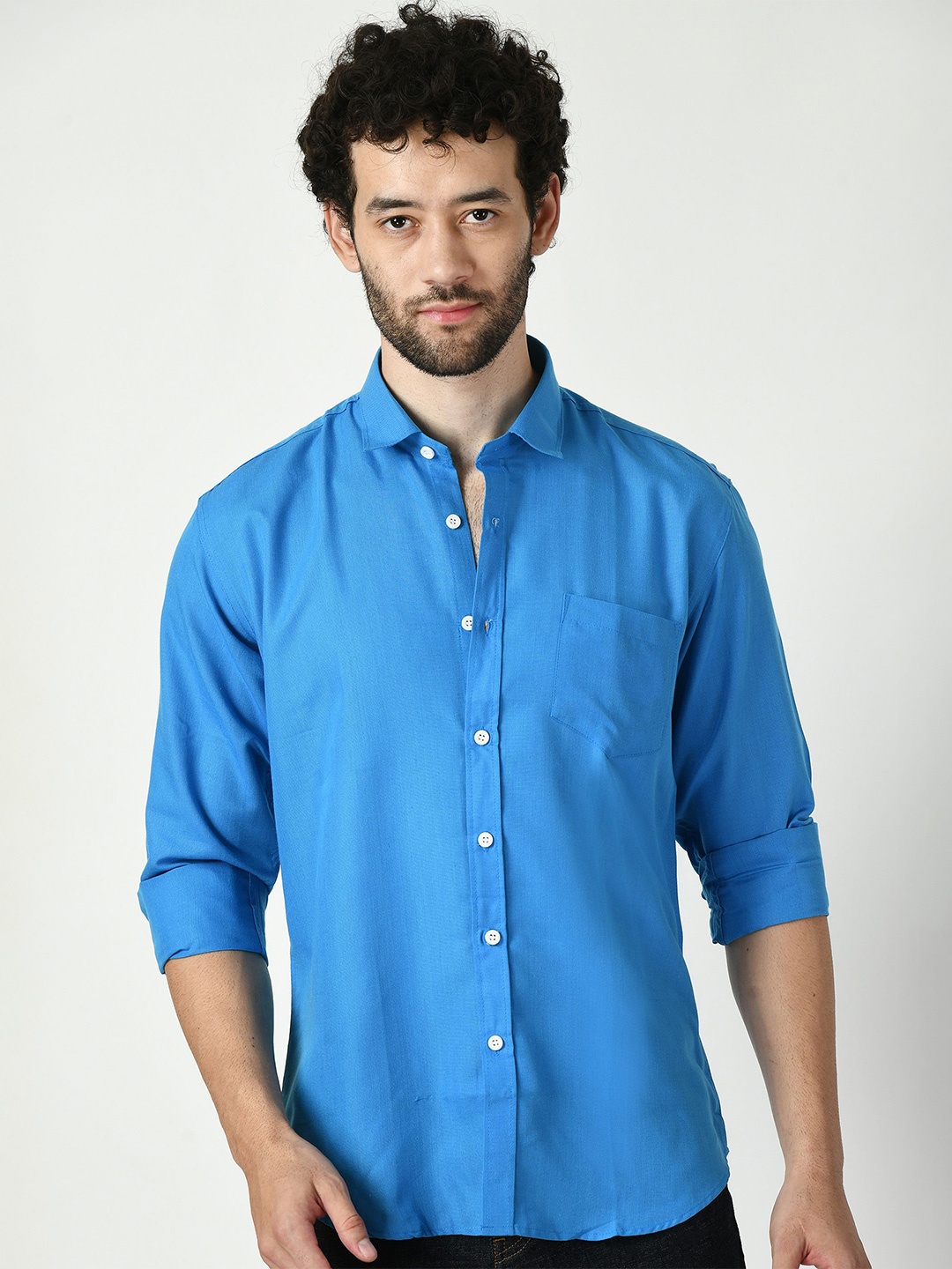 

PEBCO Men Classic Slim Fit Opaque Casual Shirt, Blue
