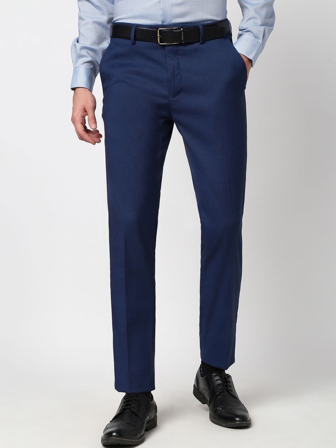 

Peter England Elite Men Solid Slim Fit Trousers, Blue