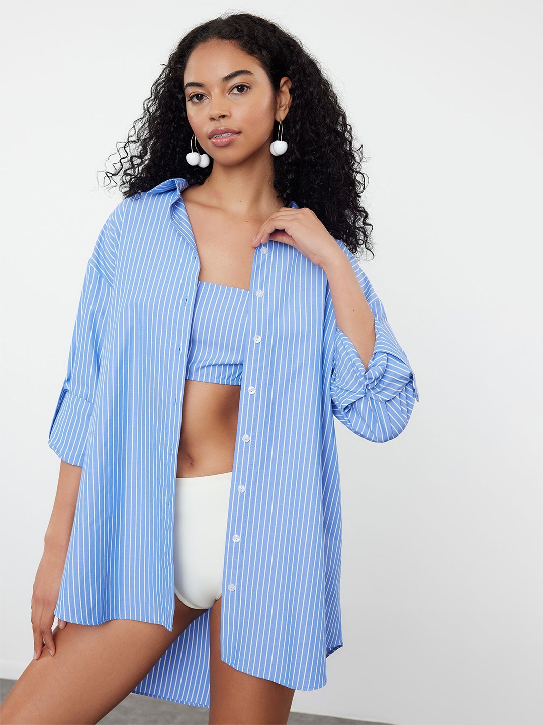 

Trendyol Women Opaque Striped Casual Shirt, Na