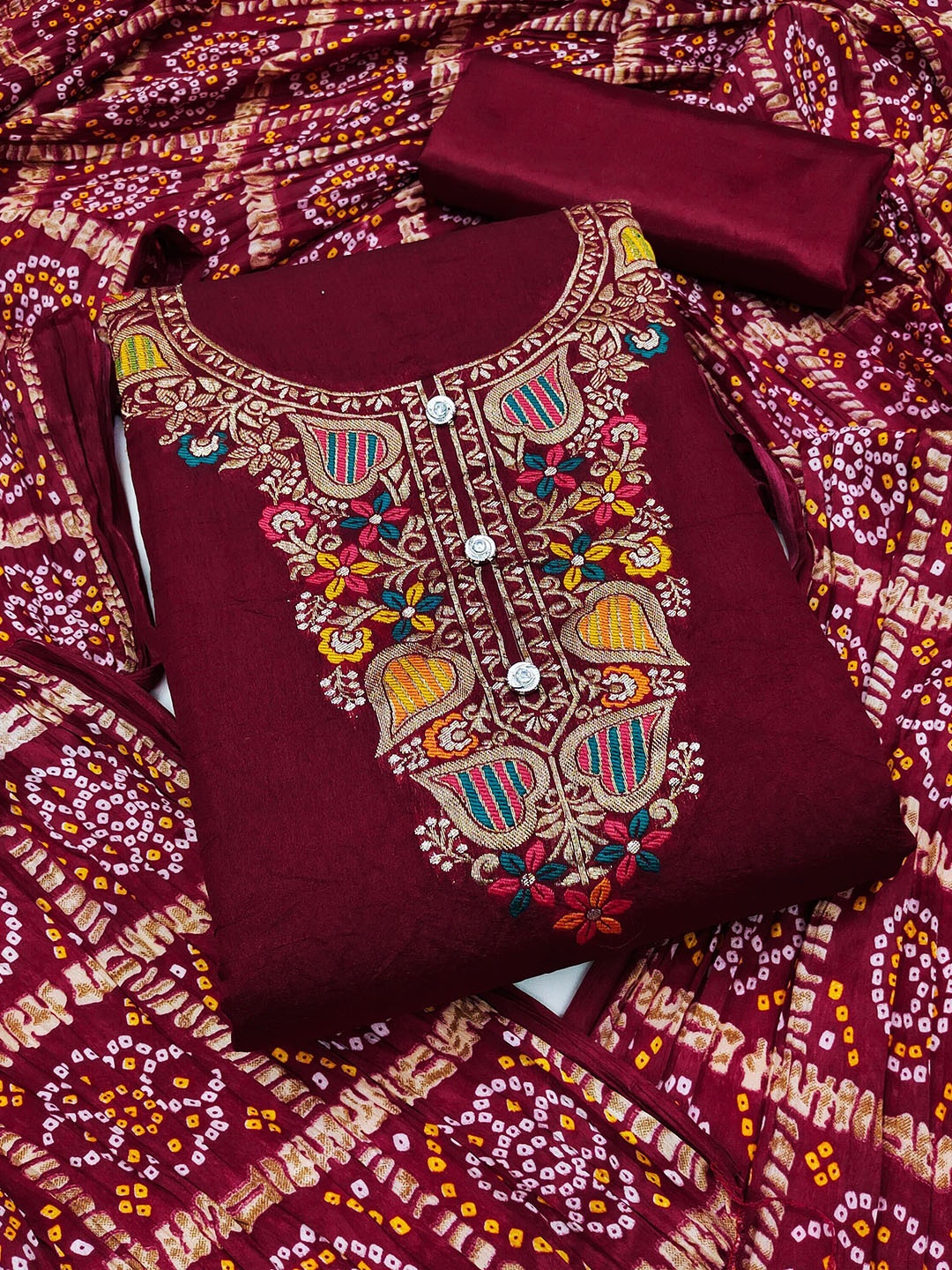 

Ishin Ethnic Motifs Woven Design Unstitched Dress Material, Magenta