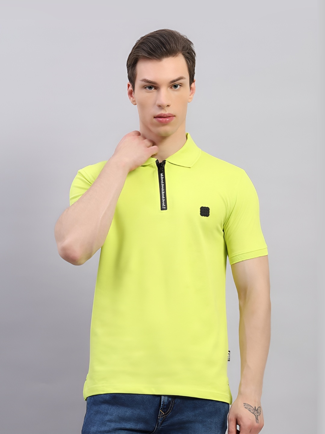 

rock.it Men Solid Polo Collar Cotton T-shirt, Green