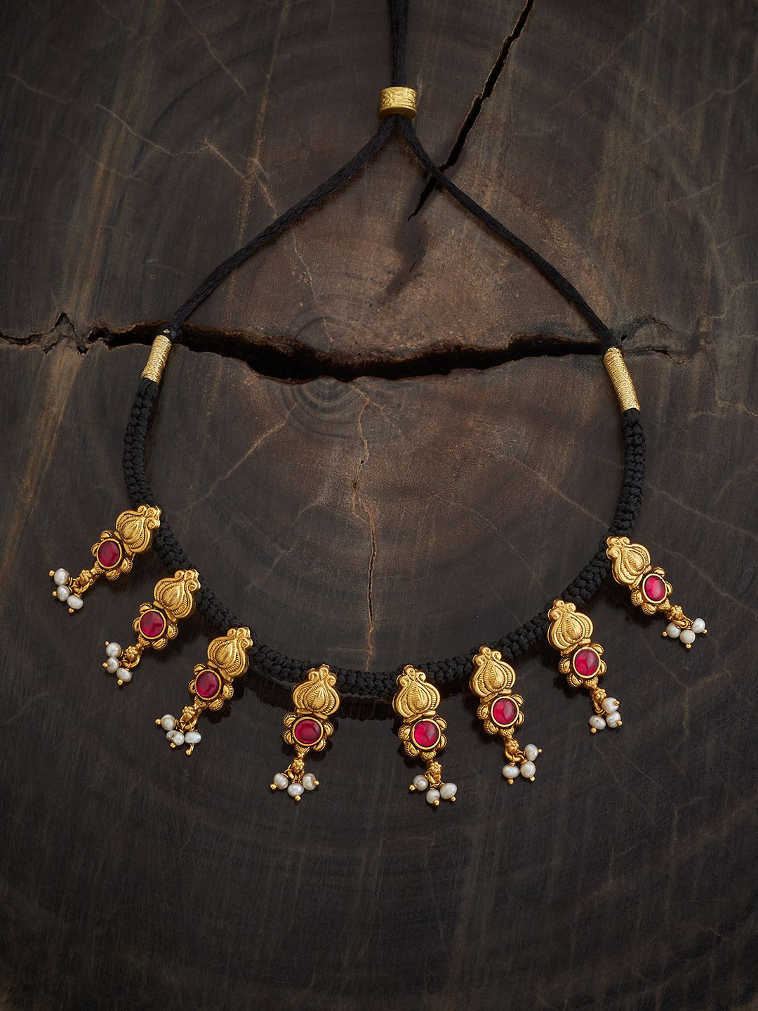 

Kushal's Fashion Jewellery 92.5 Pure Silver Gold-Plated Studded & Beaded Temple Necklace