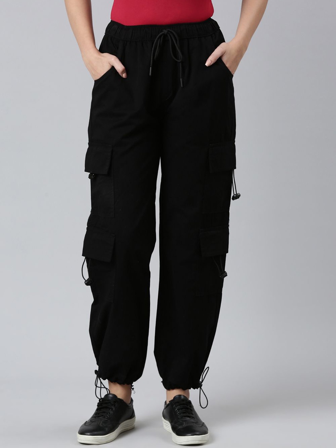 

ZHEIA Women Loose Fit High-Rise Cargos Trousers, Black