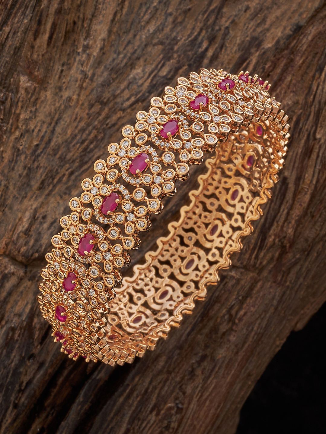 

Kushal's Fashion Jewellery Gold-Plated CZ Stones Studded Bangle