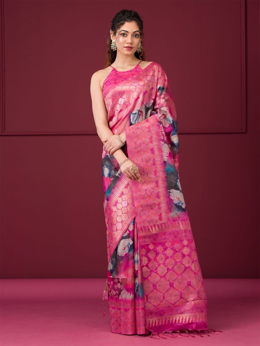 

Koskii Ethnic Motifs Zari Saree, Pink