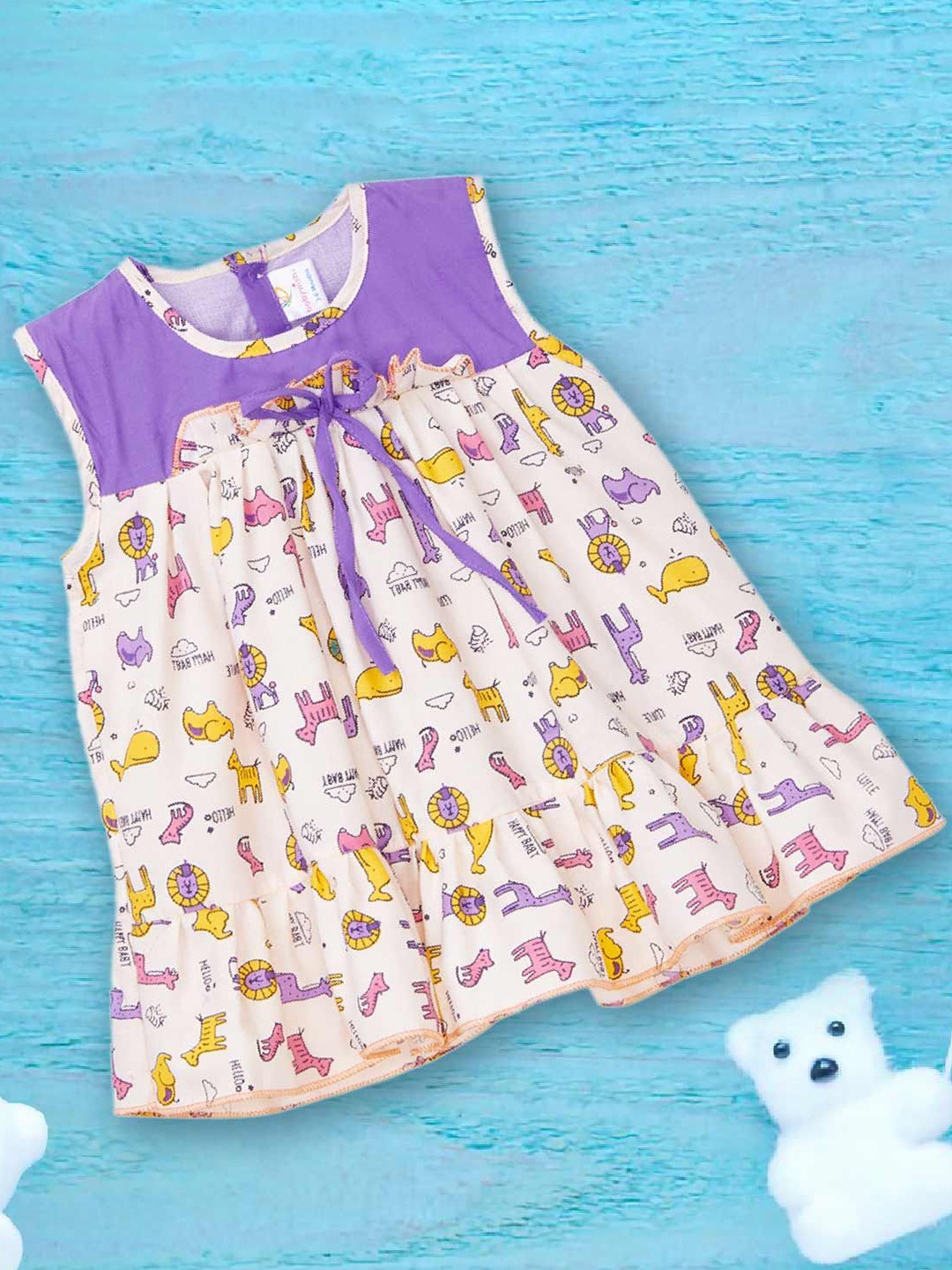 

Babywish Girls Printed Cotton A-Line Dress, Purple
