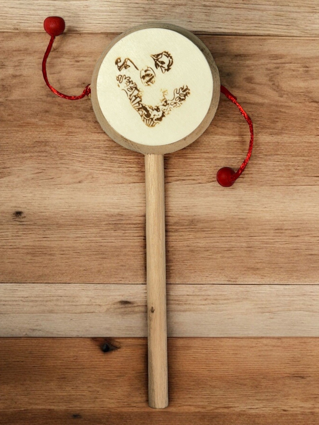 

LITTLE GINNIE Kids Wooden Dhapli Rattle, Beige