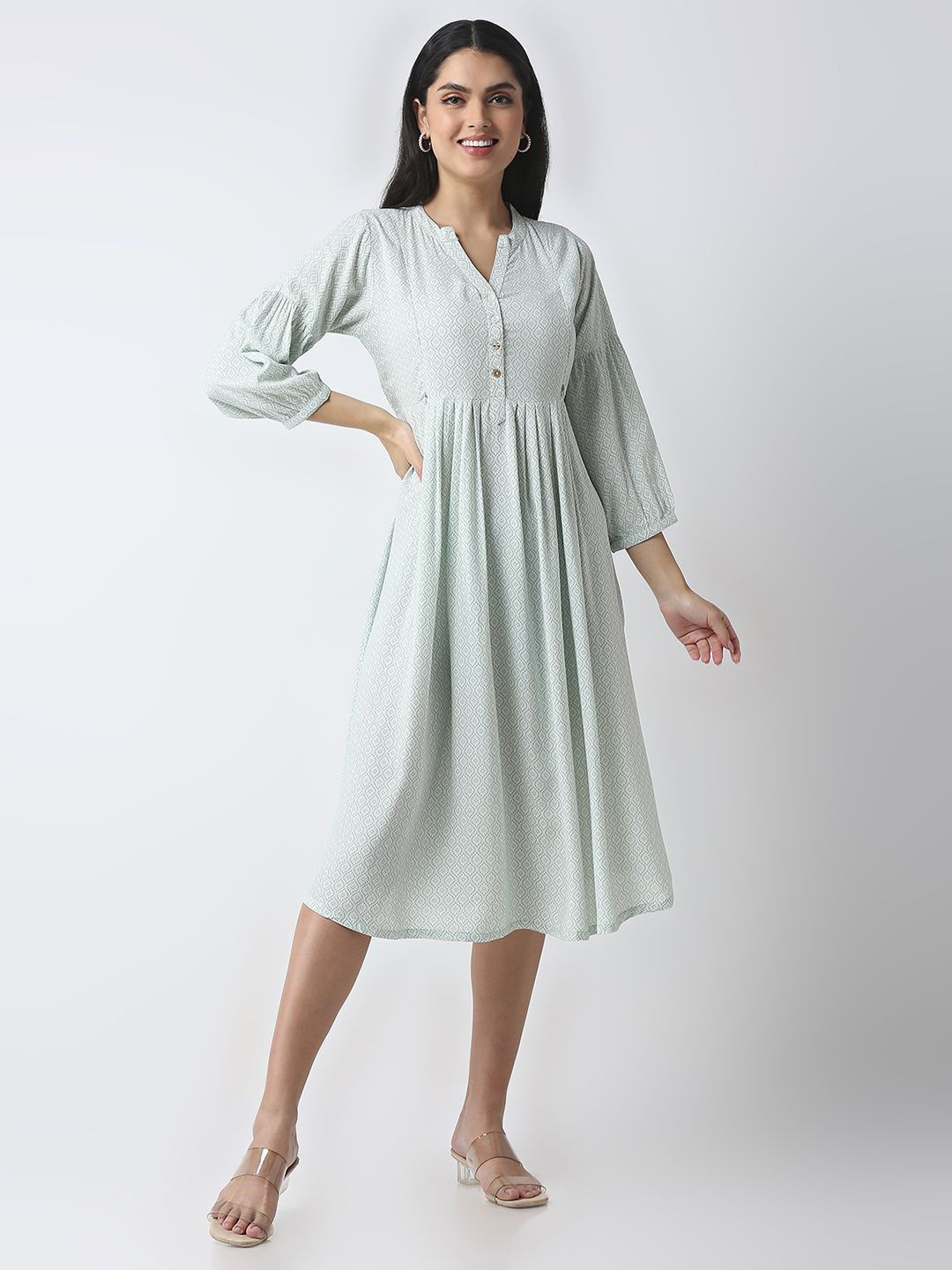

MeeMee Print Maternity Fit & Flare Maxi Dress, Green