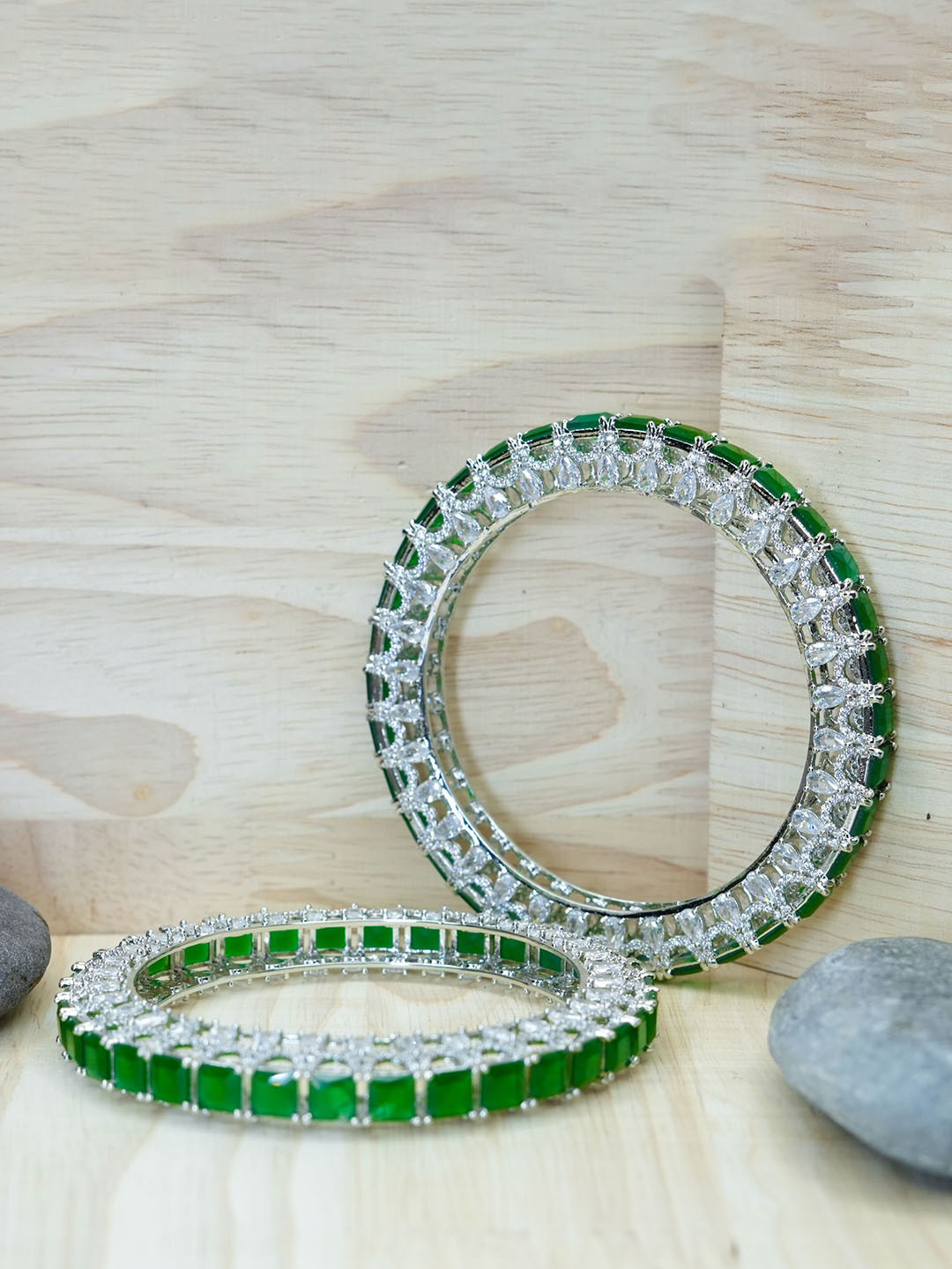 

Zevarly Set Of 2 Silver Plated American Diamond Studded Bangles