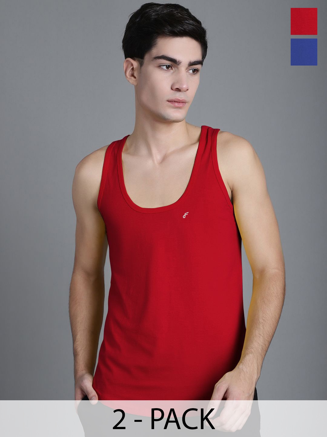 

FBAR Pack Of 2 Solid Cotton Anti-Bacterial Gym Vests, Red