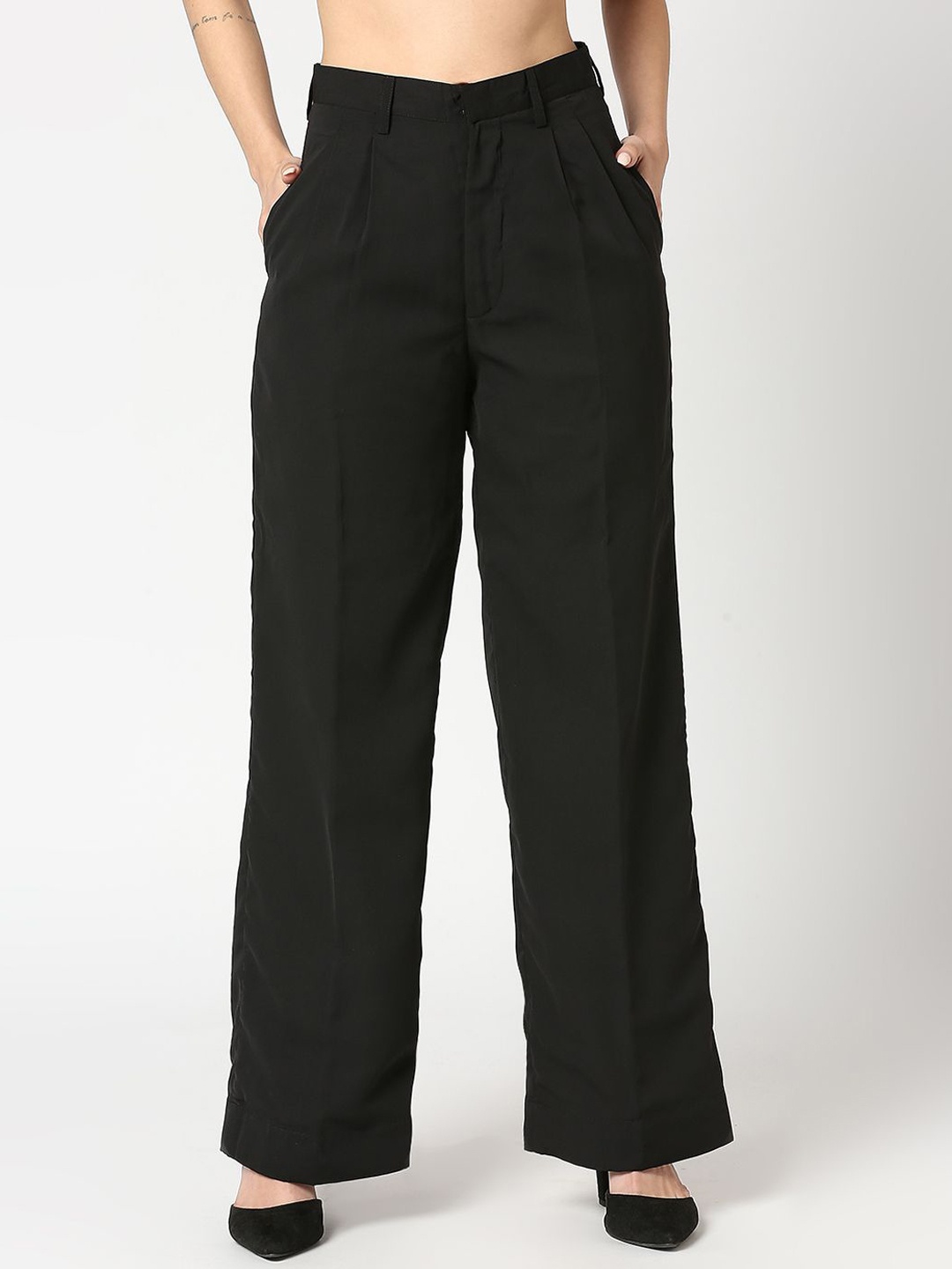 

AMMARZO Fiona Women Relaxed Straight Leg High-Rise Formal Trousers, Black