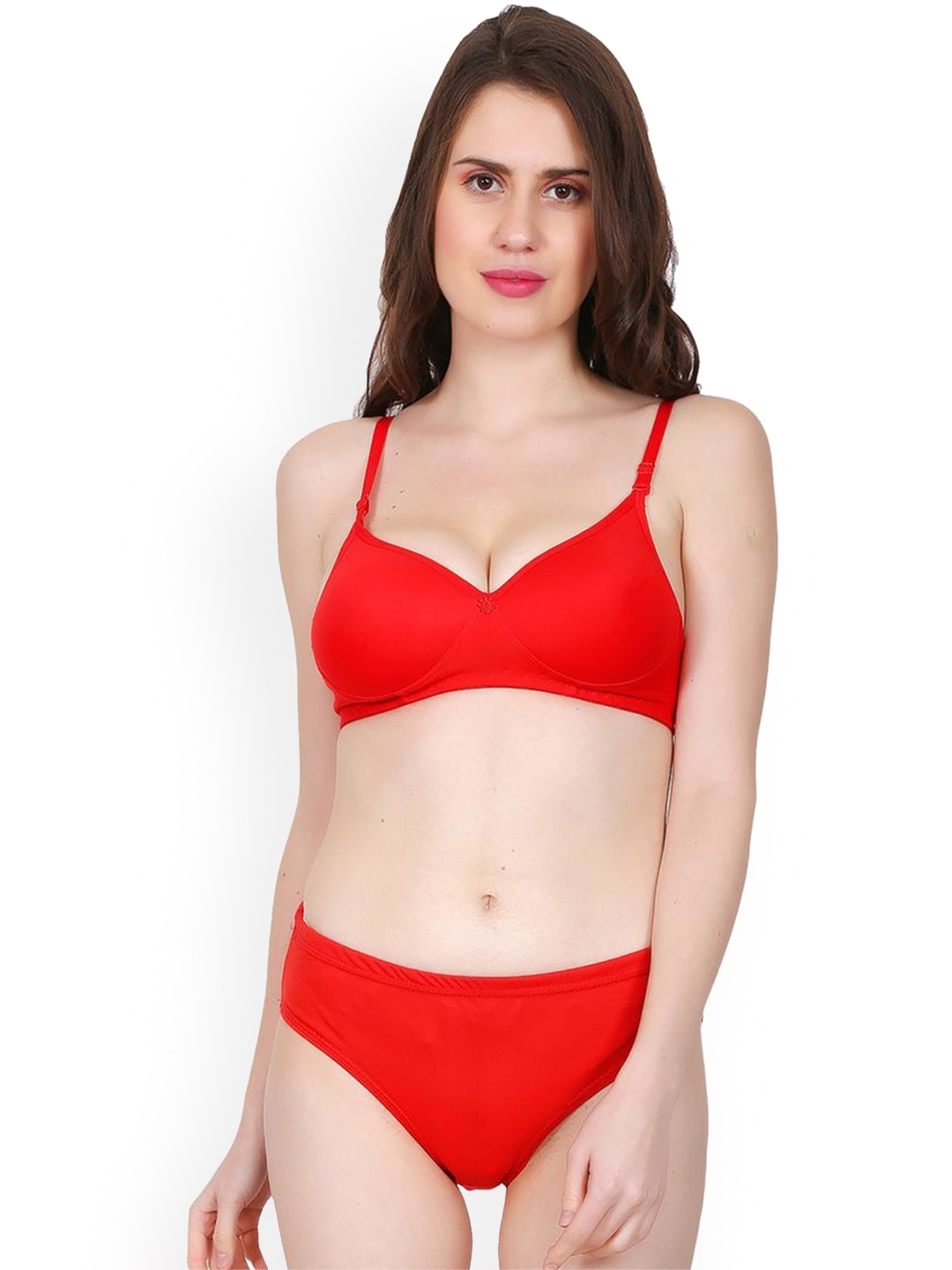 

chia fashions Padded Cotton Lingerie Set, Red