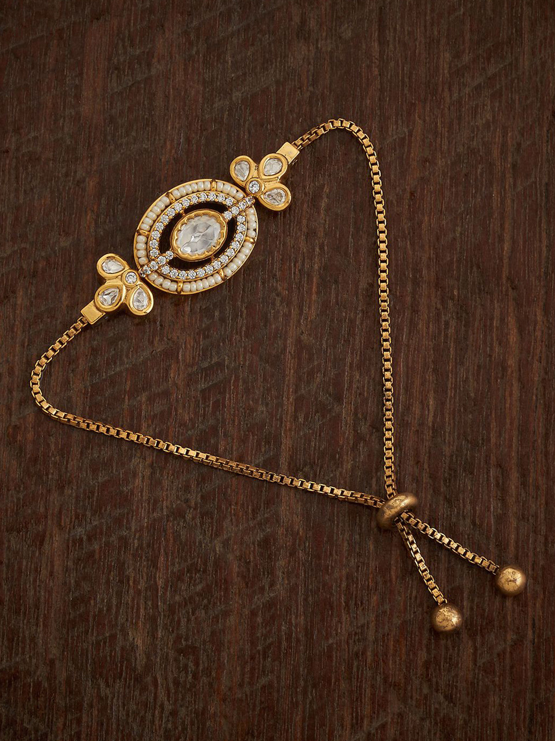 

Kushal's Fashion Jewellery Kundan Studded Wraparound Bracelet, Gold