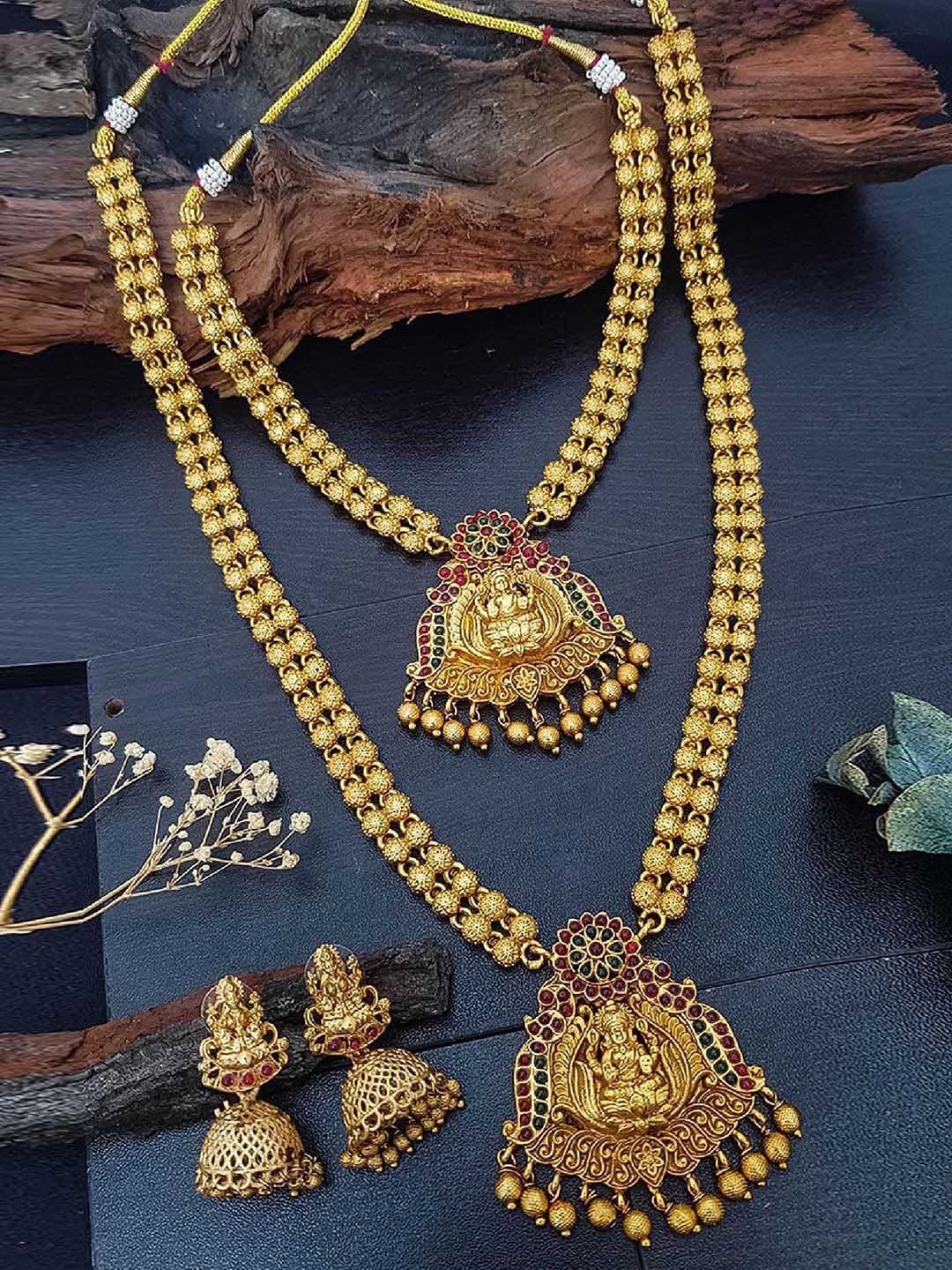 

GRIIHAM Gold-Plated CZ Studded Temple Jewellery Set