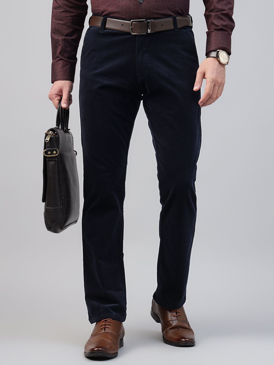 

Hancock Men Comfort Slim Fit Velvet Formal Trousers, Navy blue