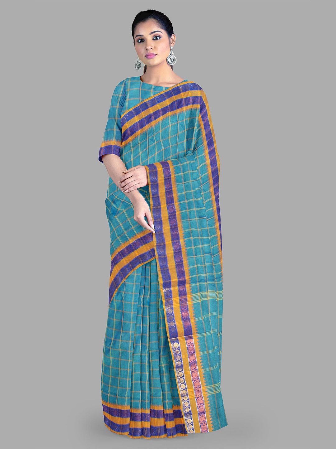 

The Chennai Silks Checked Zari Baluchari Saree, Blue