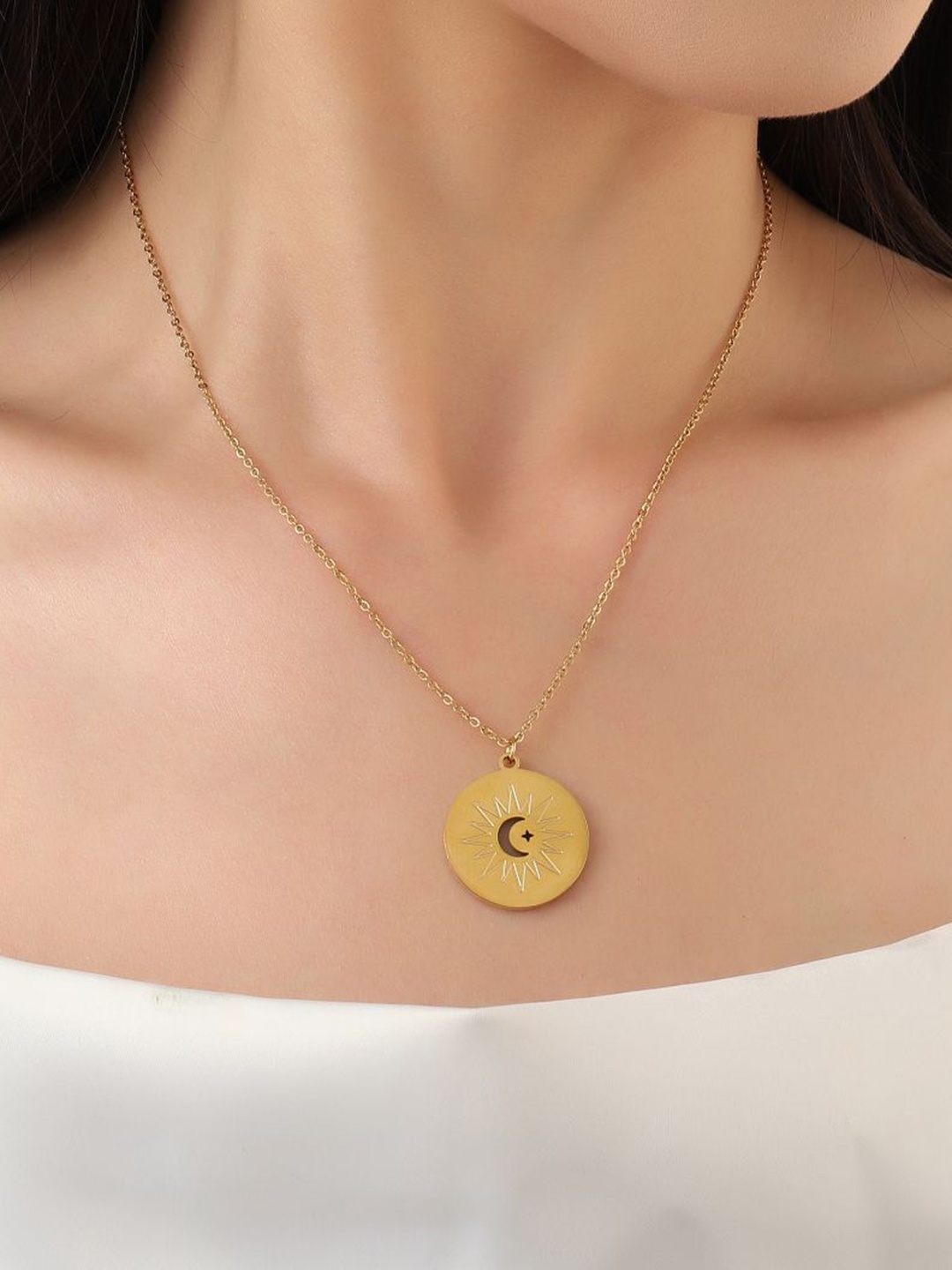 

SALTY Stainless Steel Eclipse Pendant With Chain, Gold