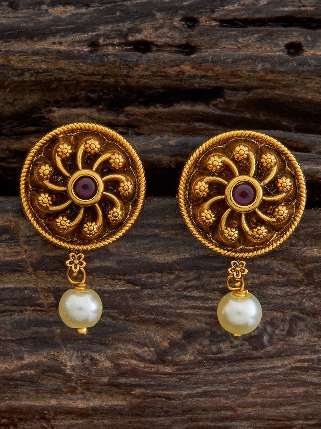 

Kushal's Fashion Jewellery Gold-Plated Beaded Floral Antique Drop Earrings