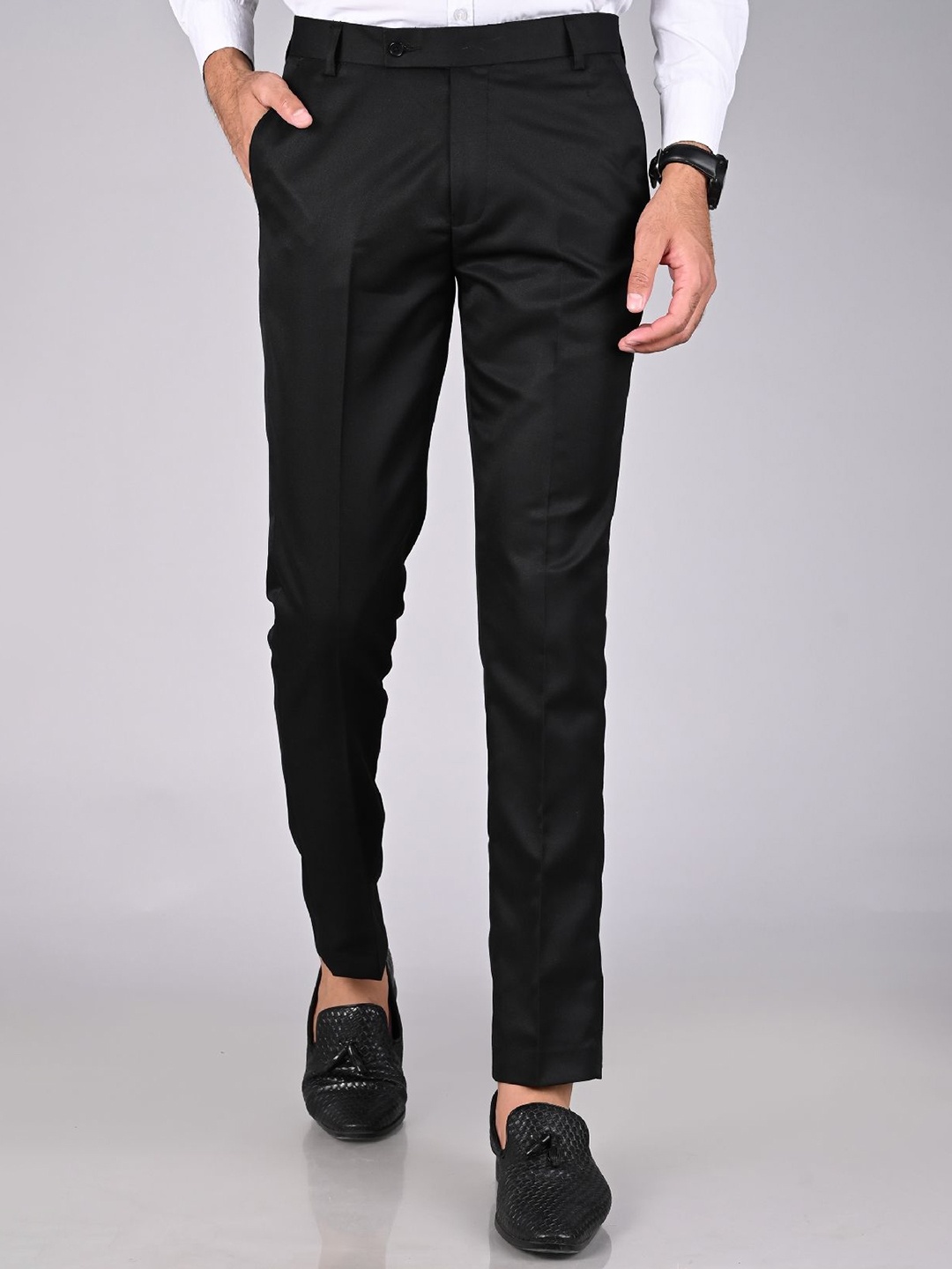 

MANCREW Men Smart Easy Wash Solid Formal Trousers, Black
